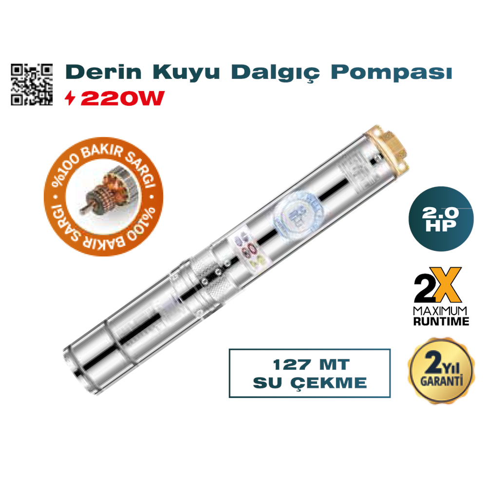 (239)-(TRİCRAFT) DERİN KUYU DALGIÇ POMPASI (2 HP 127 MT.) (220 W)