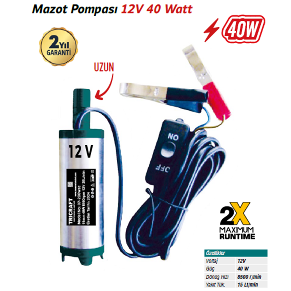 (5502)-(TRİCRAFT) MAZOT POMPASI 12 MM (12 V 40 W)