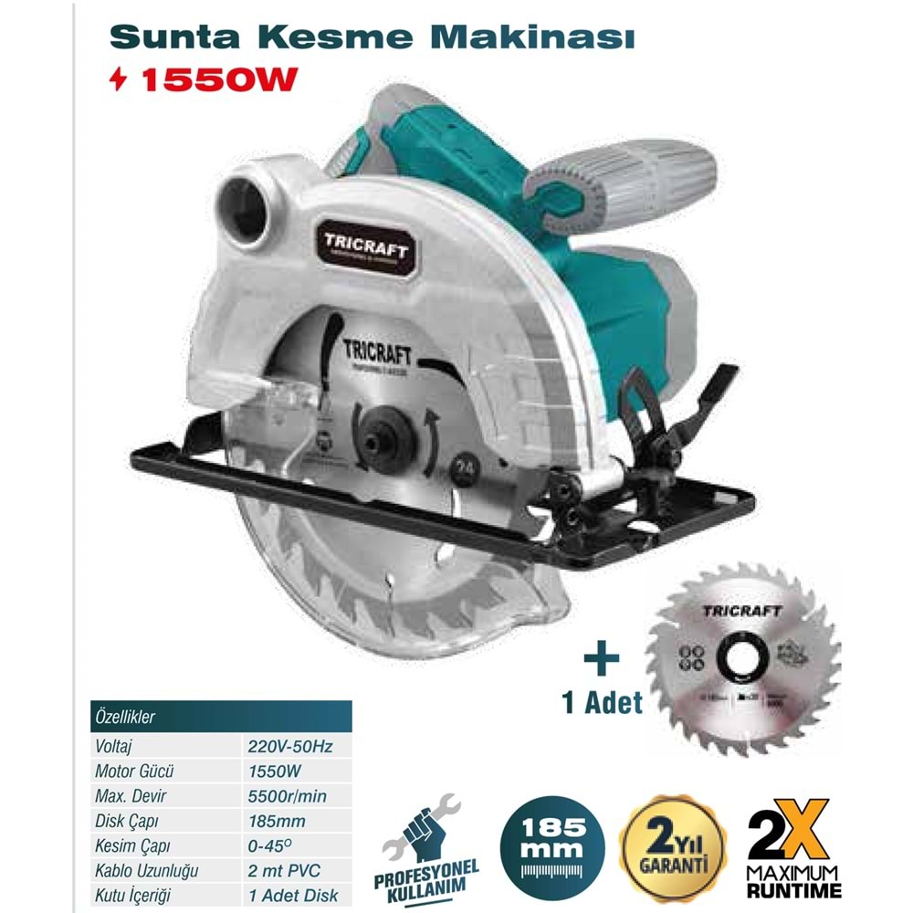 (7042)-(TRİCRAFT) SUNTA KESME MAKİNASI (1550 W)(185MM)