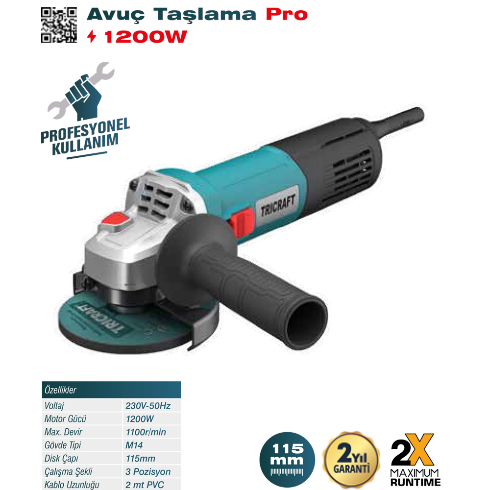 (7120)-(TRİCRAFT) AVUÇ TAŞLAMA PRO (1200 W)(115 MM)