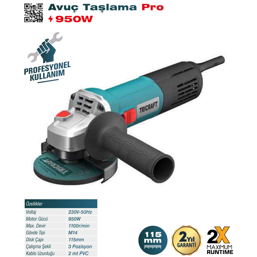 (7125)-(TRİCRAFT) AVUÇ TAŞLAMA PRO (950 W)(115 MM)