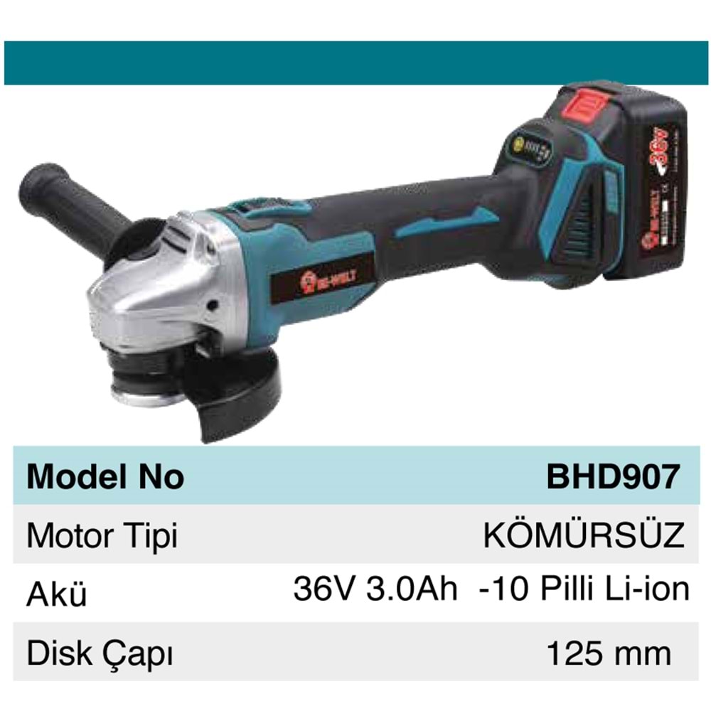 (BHD907)-(BE-WELT) AKÜLÜ TAŞLAMA (125 MM) (36 V-3 AHP)