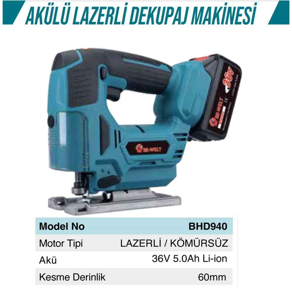 AKÜLÜ DEKUPAJ MAKİNASI LAZERLİ 36V-60 MM(BHD940)-(BE-WELT)