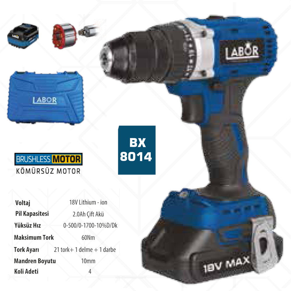 (BX 8014)(LABOR) AKÜLÜ VİDALAMA DARBELİ (18 W 2 A)