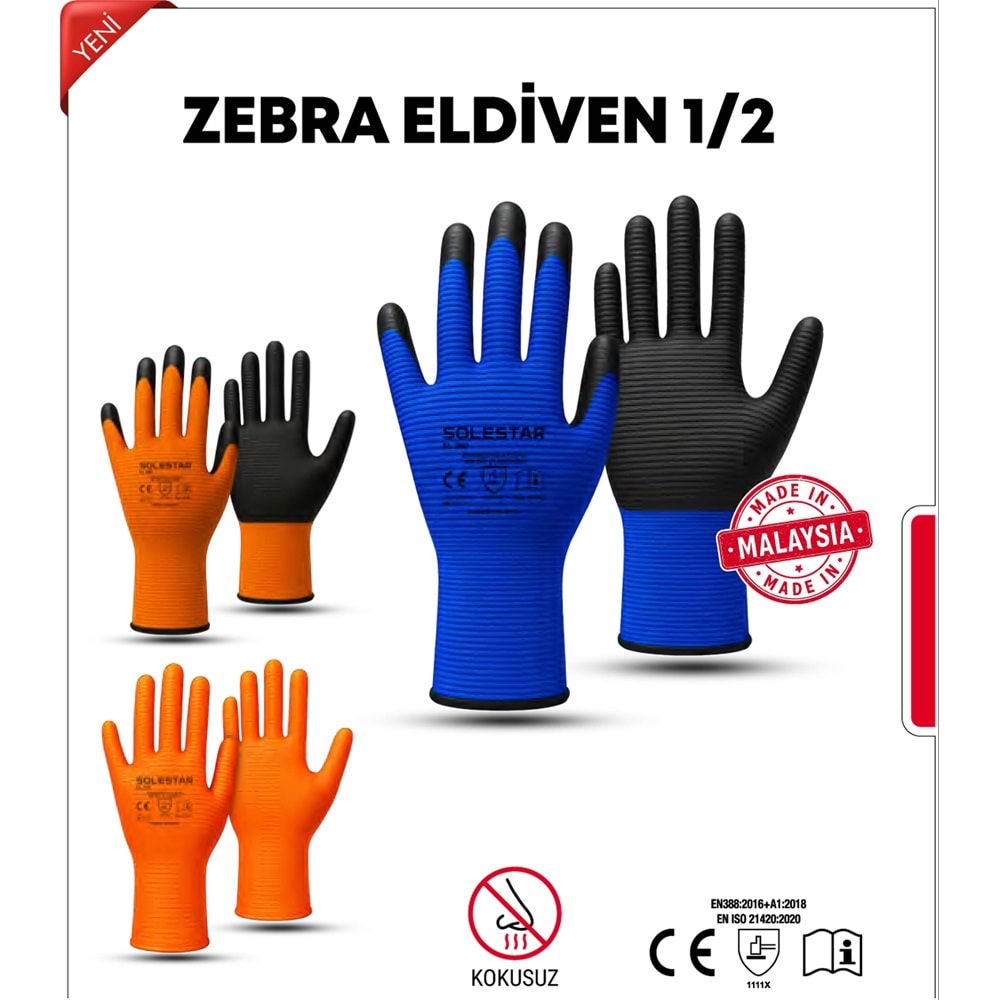 ELDİVEN-(EL 880)-TURUNCU SİYAH ZEBRA 1/2 (NO:10)