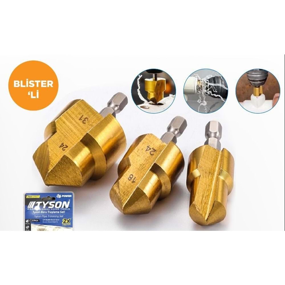 BORU TRAŞLAMA SETİ 3 PARÇA (20MM-25MM-32MM) -TYSON