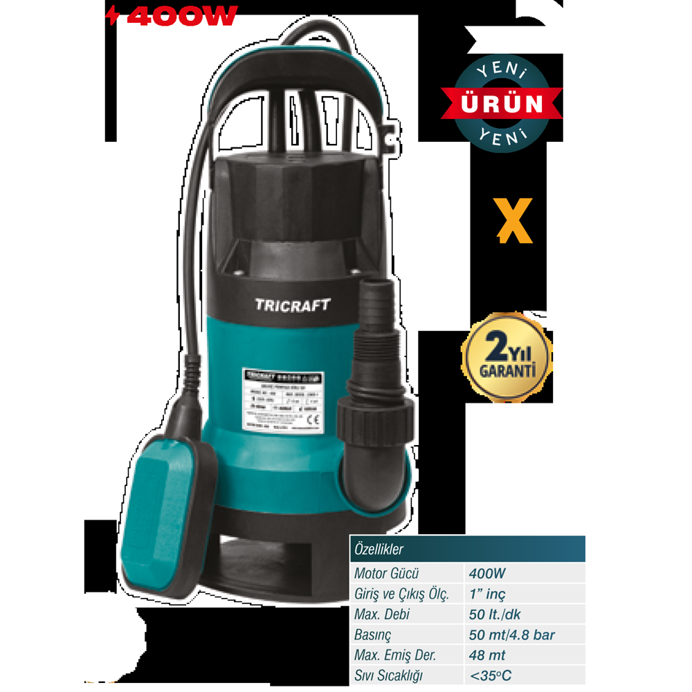 (136)-(TRİCRAFT) DALGIÇ POMPASI KİRLİ SU (400 W)