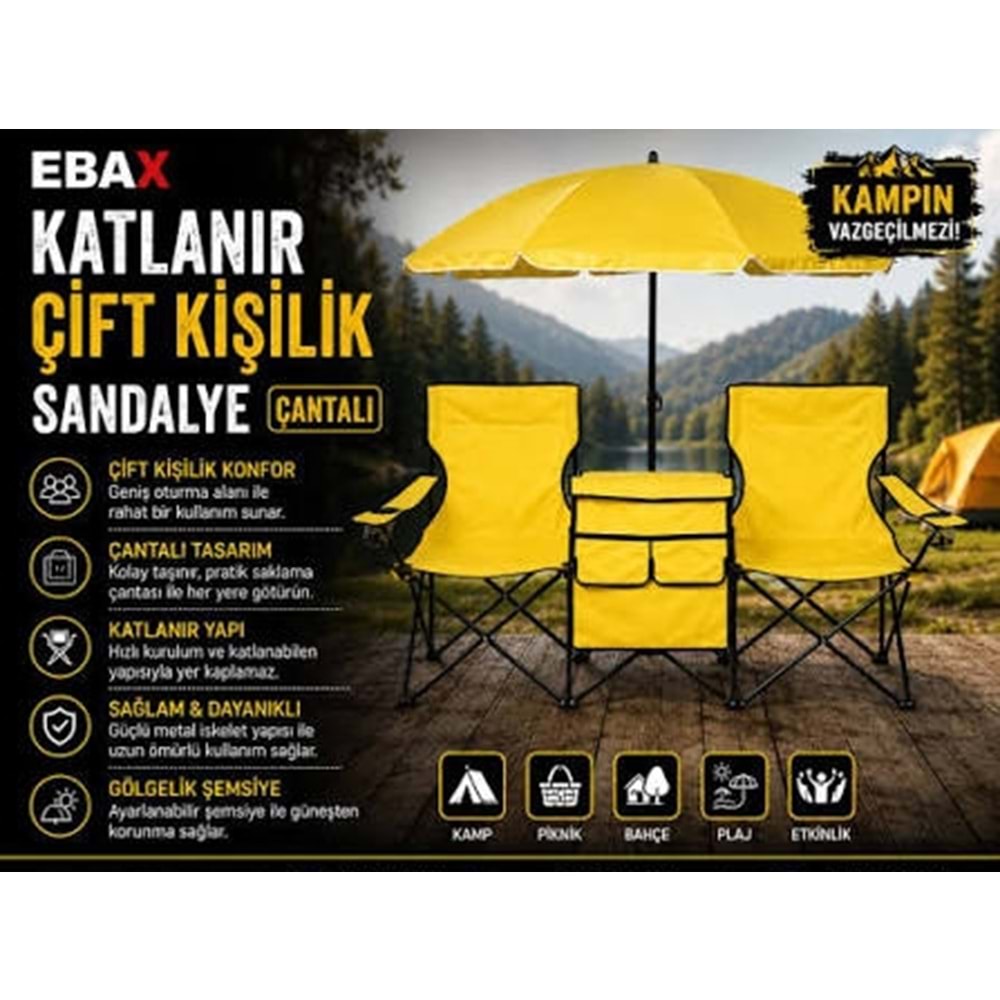 KATLANIR ÇANTALI ÇİFT KİŞİLİK SANDALYE ŞEMSİYELİ-EBAX (84*30*29)