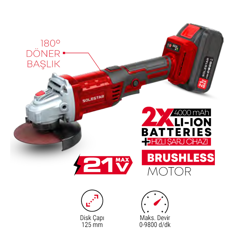 (STR1932)(SOLESTAR) AKÜLÜ AVUÇ TAŞLAMA DÖNER BAŞ. 125 MM (21 V)