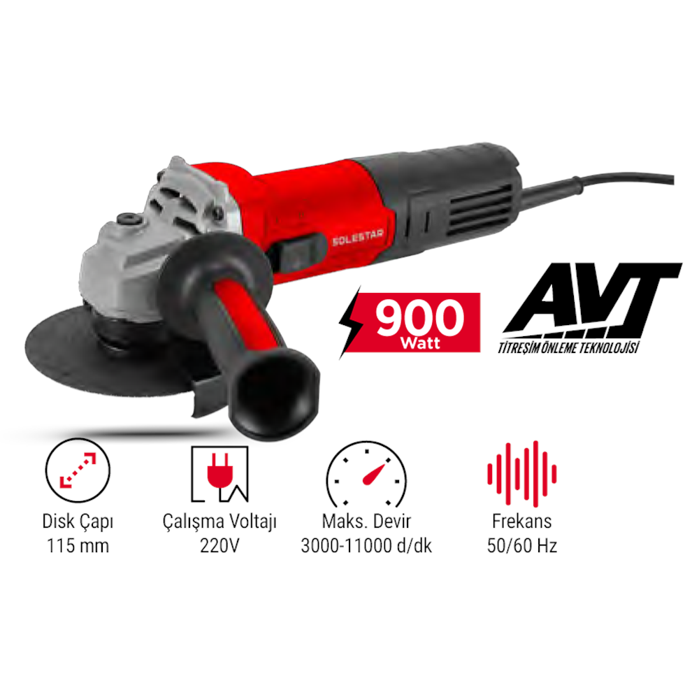 (STR1945)(SOLESTAR) AVUÇ TAŞLAMA MAKİNASI 115 MM (900 W)