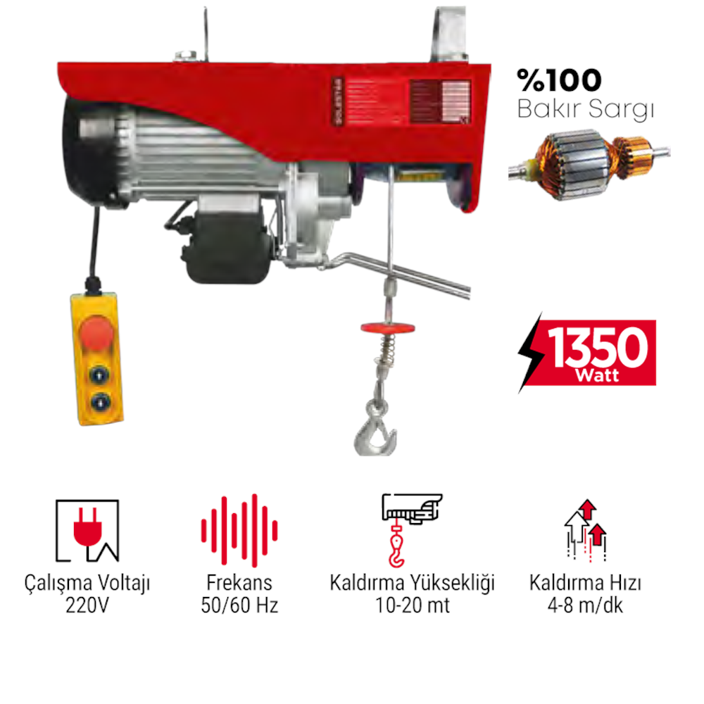 (STR2111)(SOLESTAR) ELEKTRİKLİ VİNÇ 1350 W (400-800 KG)