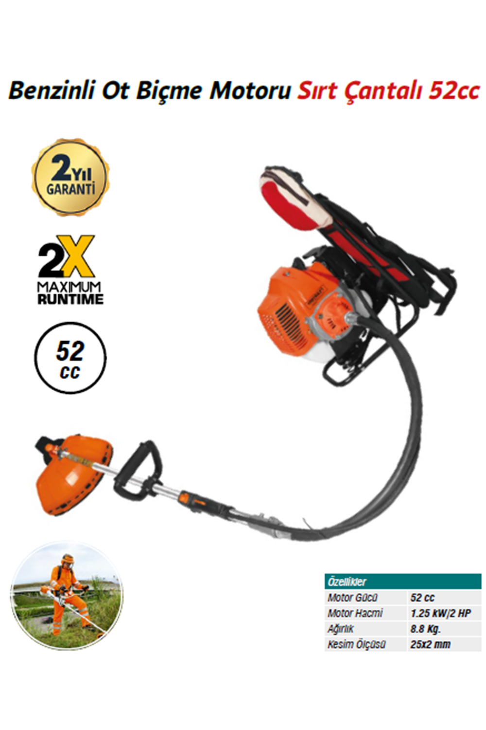 BENZİNLİ OT BİÇME(138) MOTORU SIRT ÇANTALI 52 CC