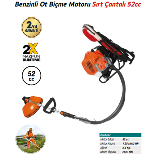 BENZİNLİ OT BİÇME(138) MOTORU SIRT ÇANTALI 52 CC