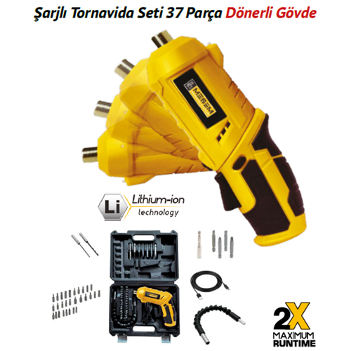 37 PARÇA ŞARJLI TORNAVİDA SETİ DÖNERLİ GÖVDE