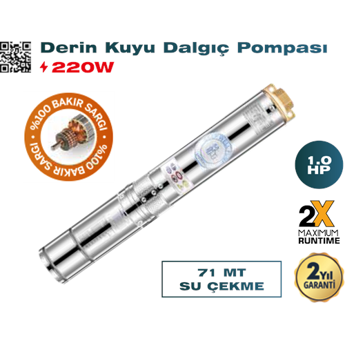(238)-(TRİCRAFT) DERİN KUYU DALGIÇ POMPASI (1 HP 71 MT.) (220 W)