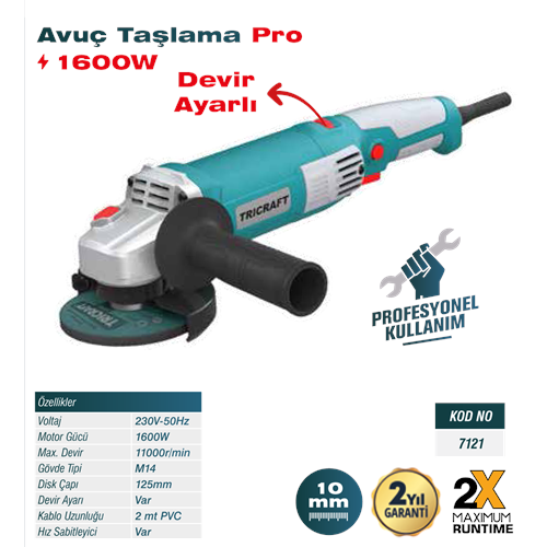 (7121)-(TRİCRAFT) AVUÇ TAŞLAMA PRO (1600 W)(125 MM)