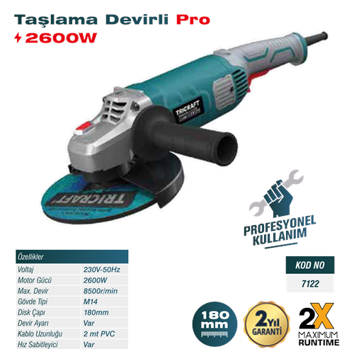 (7122)-(TRİCRAFT) TAŞLAMA PRO (2600 W)(180 MM)