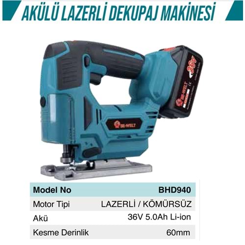 AKÜLÜ DEKUPAJ MAKİNASI LAZERLİ 36V-60 MM(BHD940)-(BE-WELT)