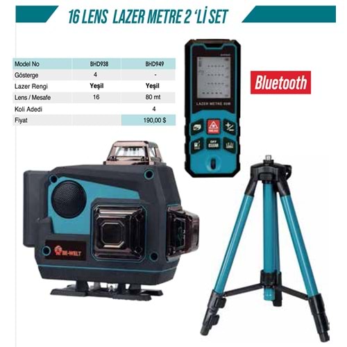 LAZER METRE 3 LÜ SET 16 LENS+BLUETOOTH 80 MT(BHD949) -(BE-WELT)