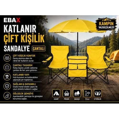 KATLANIR ÇANTALI ÇİFT KİŞİLİK SANDALYE ŞEMSİYELİ-EBAX (84*30*29)