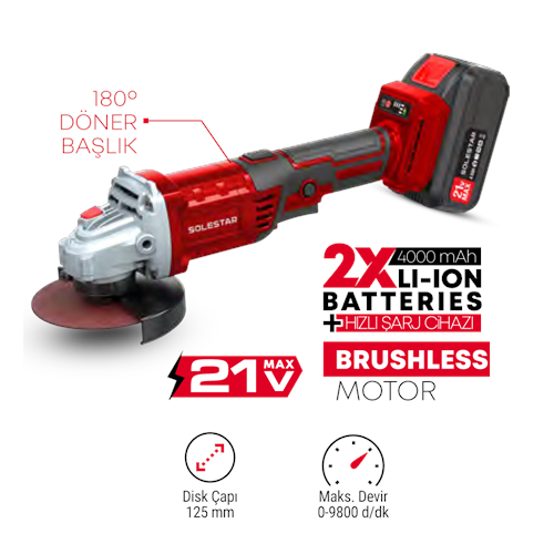 (STR1932)(SOLESTAR) AKÜLÜ AVUÇ TAŞLAMA DÖNER BAŞ. 125 MM (21 V)