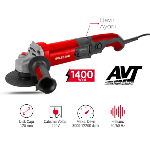 (STR1948)(SOLESTAR) AVUÇ TAŞLAMA DEVİRLİ 125 MM (1400 W)