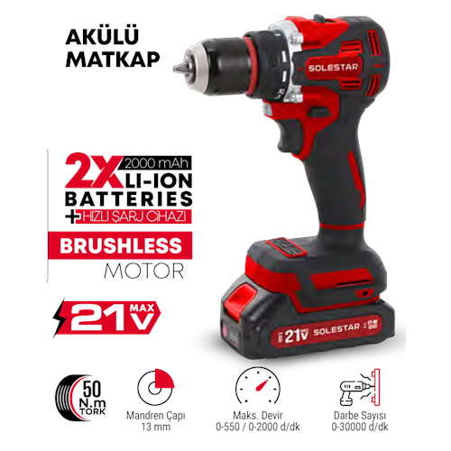 (STR1962)(SOLESTAR) AKÜLÜ MATKAP 13 MM (21 V/50 N)