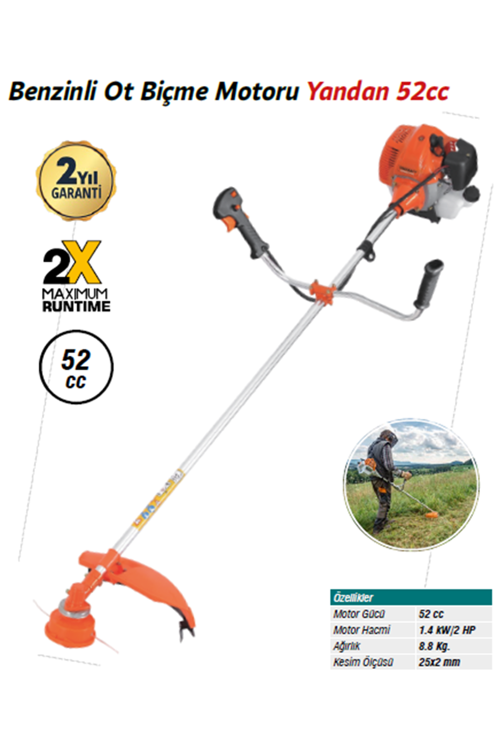 BENZİNLİ OT BİÇME (139) MOTORU YANDAN 52 CC