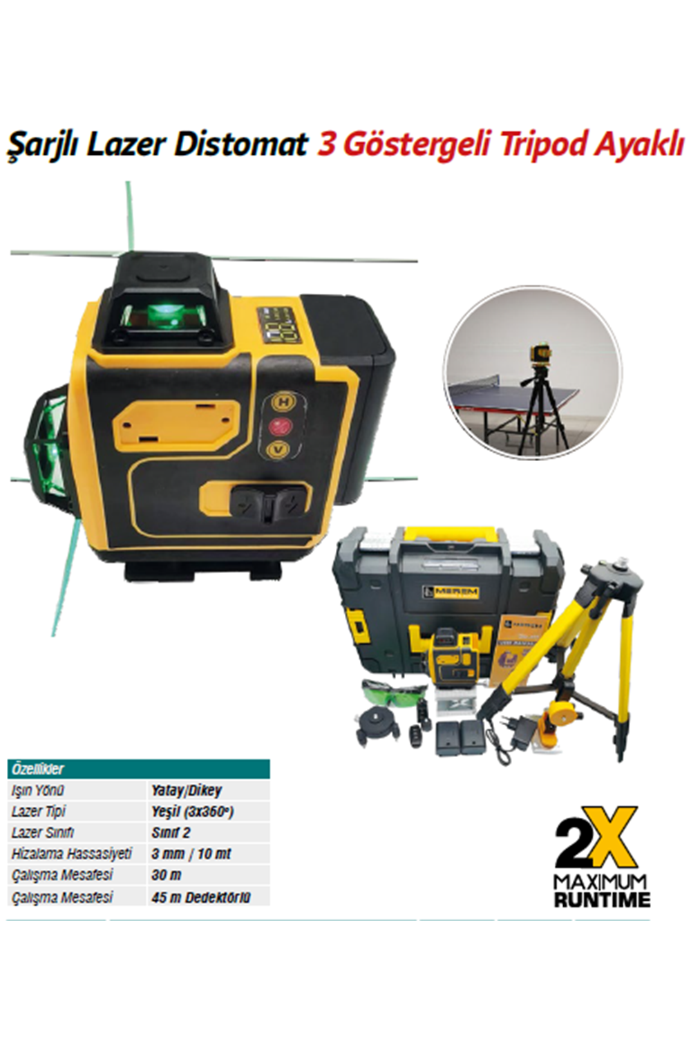ŞARJLI LAZER METRE DİSTOMAT 3 GÖSTERGELİ (6305)