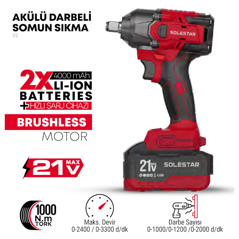 (STR1927)(SOLESTAR) AKÜLÜ DARBELİ SOMUN SIKMA 1000 N (1/2-21V)